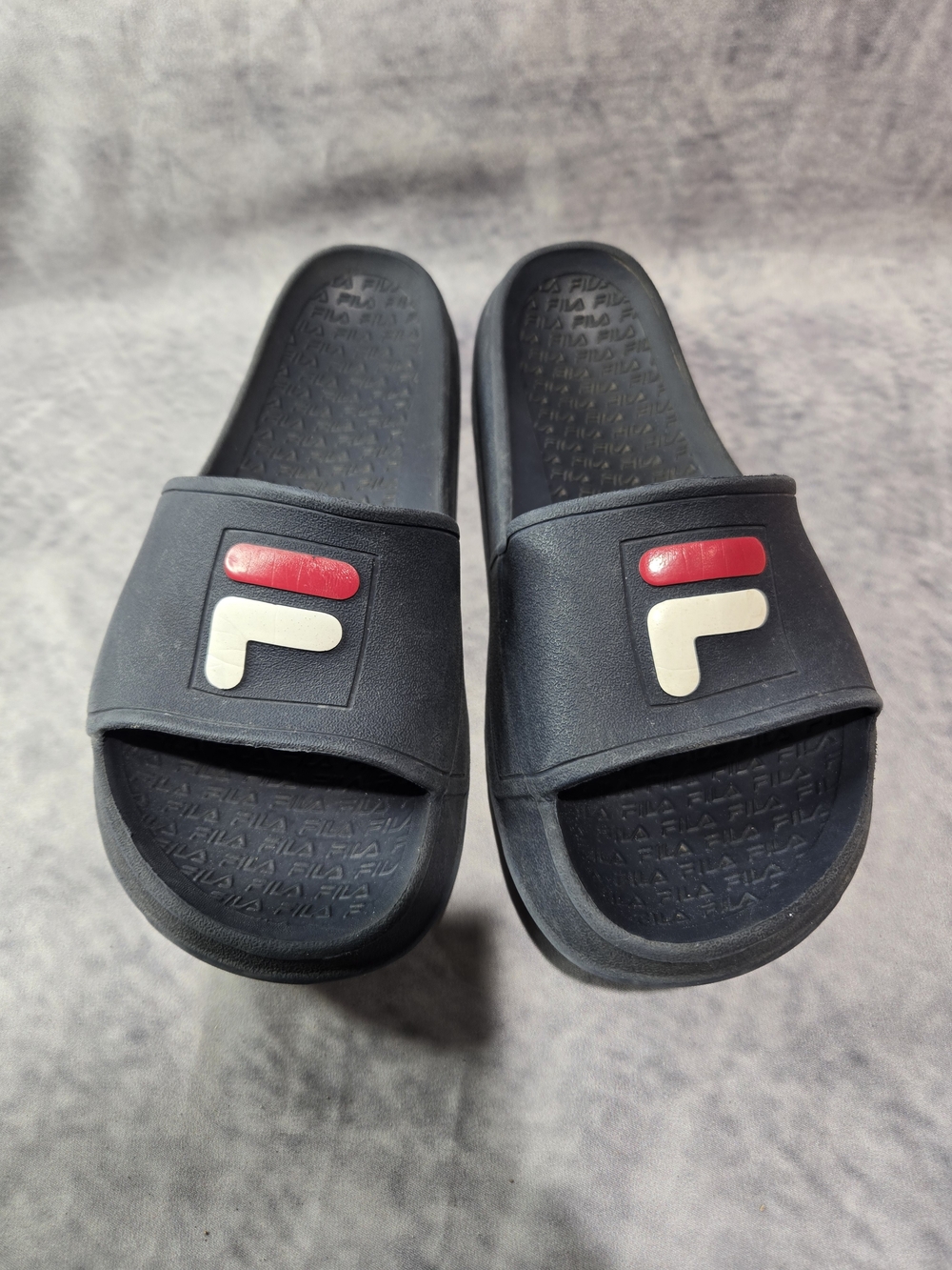 FILA Black Slide Sandals with Red & White Logo